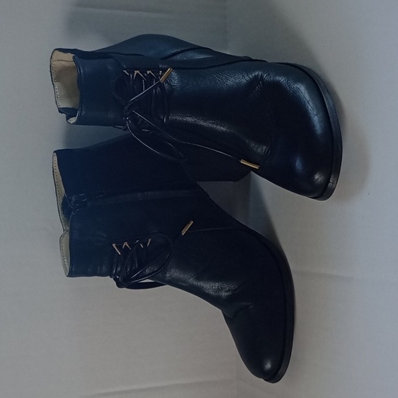 Size 39 8.5 U.S. M.Moustache (ODAJE) Black Leather Zip Up Booties Suede … - Picture 3 of 15